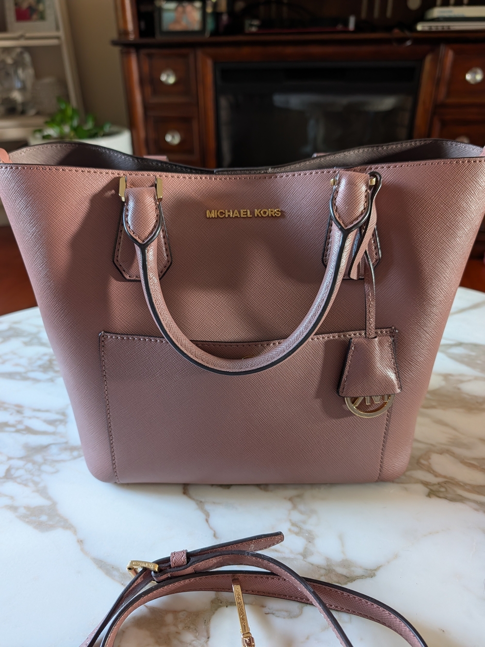 Michael Kors Dusty Rose Saffiano Leather Tote with Gold Hardware